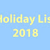 Central Government Holiday List 2018 – Public Holidays and Restricted Holidays