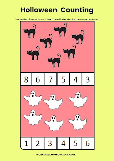 count and color worksheet, Halloween count and color worksheet, count 1 to 10 worksheets, count 1 to 20 worksheets, count and circle the correct number @momovators
