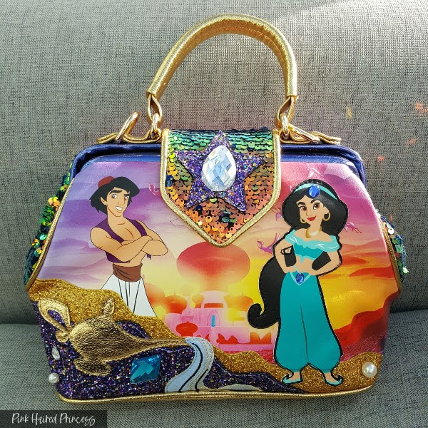 rich coloured Disney Aladdin and Jasmine handbag