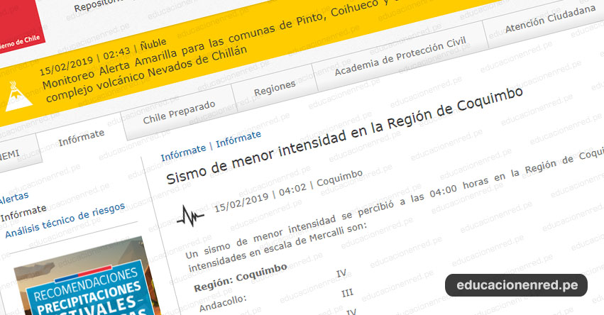 Temblor en Chile de Magnitud 4.4 y Alerta de Tsunami (Hoy Viernes 15 Febrero 2019) Sismo - Terremoto - Epicentro - Coquimbo - Andacollo - La Higuera - Ovalle - La Serena - ONEMI - www.onemi.cl