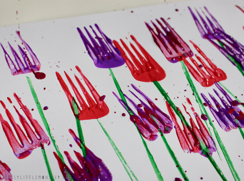 fork flower painting for kids