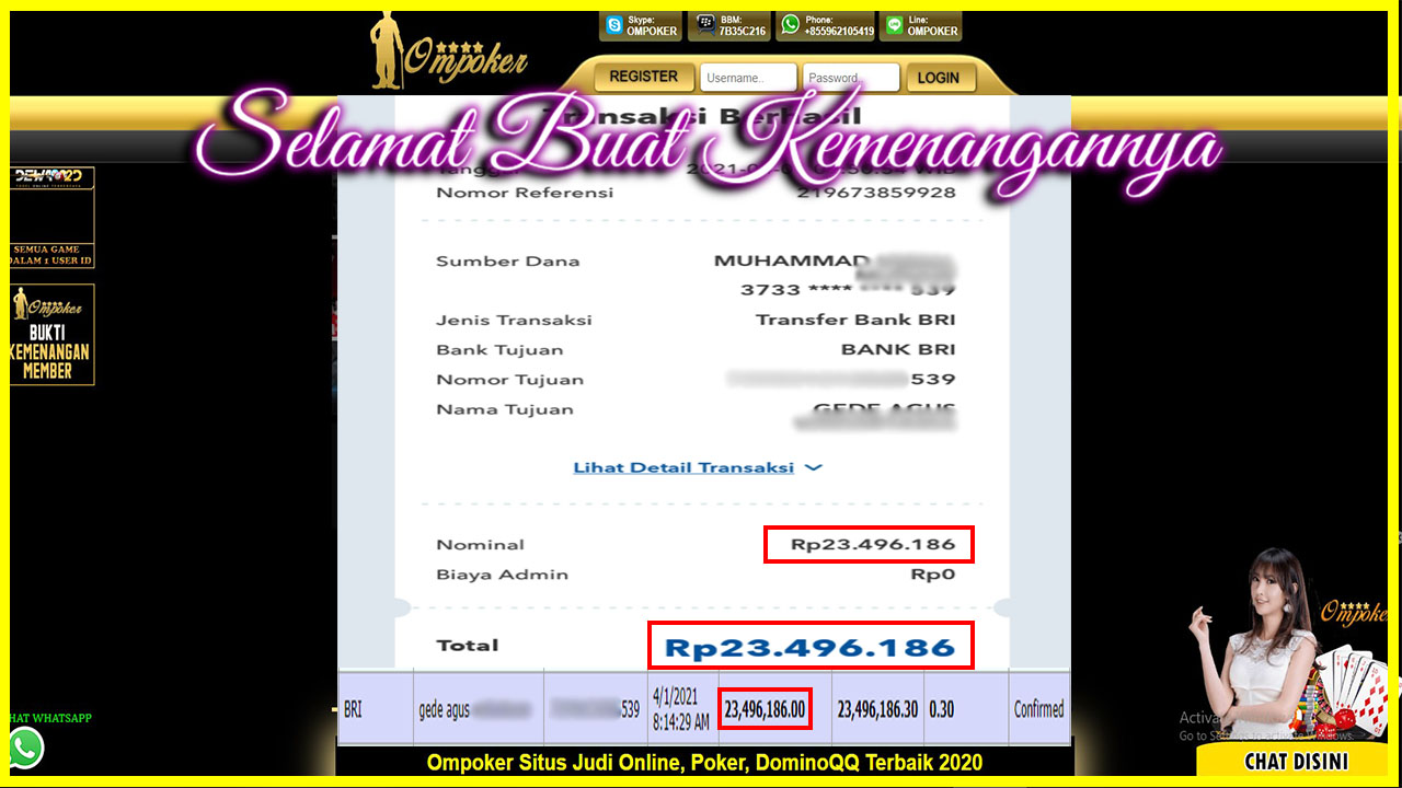 Selamat Kepada Member Setia Ompoker WD Rp 23.496.186,-