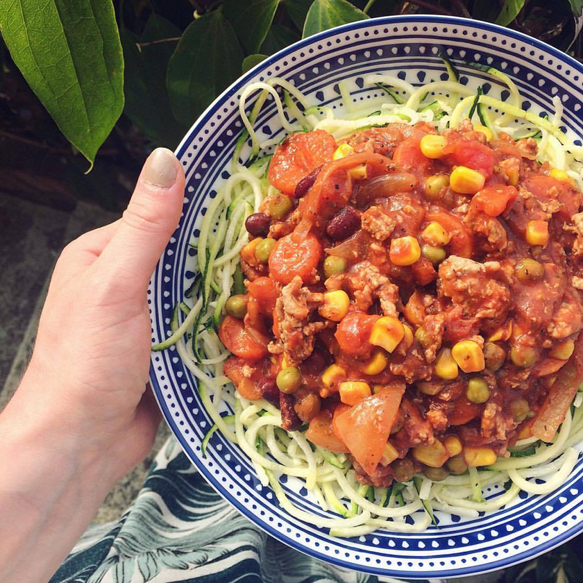 Courgetti Bolognese Recipe - high protein, high fibre, low carb, eat clean, 5 a day, eat the rainbow