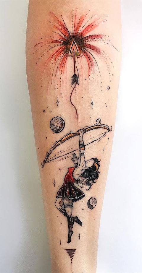 Colourful-Fairy-with-Bow-and-Arrow-Tattoo