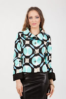 Jacheta turquoise cu negru din bumbac imprimat SR071CC (Ama Fashion