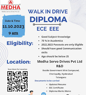 Diploma Freshers Jobs Recruitment in Medha Servo Drives Pvt Ltd | Diploma Jobs Campus Placement Drive