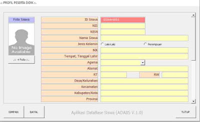 Download Aplikasi DataBase Siswa Menggunakan Excel