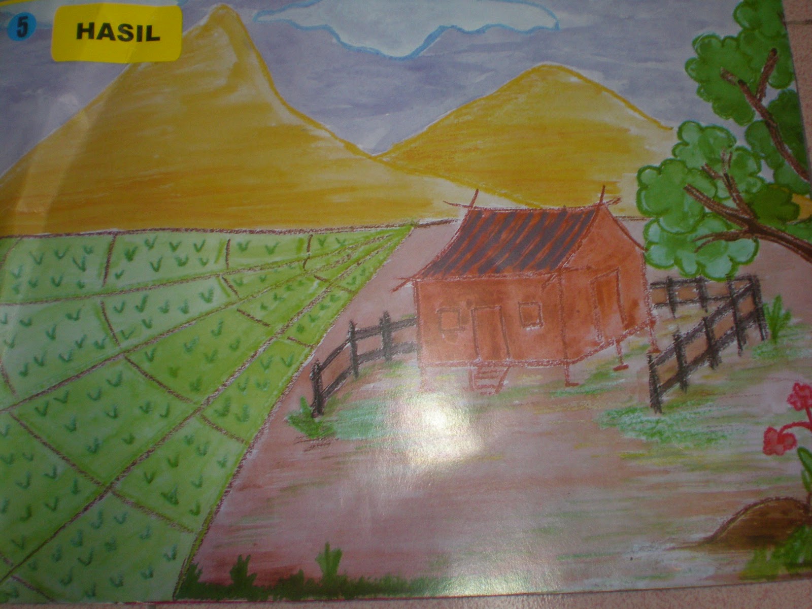 Lukisan Pemandangan Kampung Simple Cikimmcom