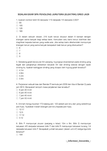 Contoh Soalan Penolong Jurutera JA29 (Elektrik) KKM 2019