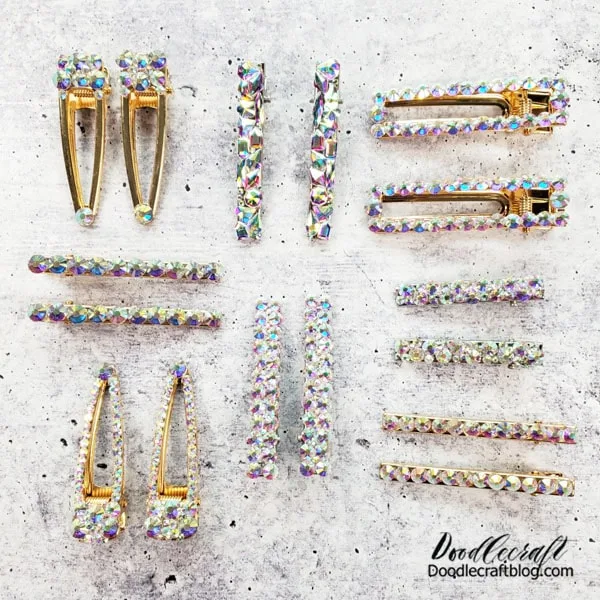 These dazzling rhinestone hair clips make a great handmade gift, a fun girls night out craft, a great party favor--or just for fun!