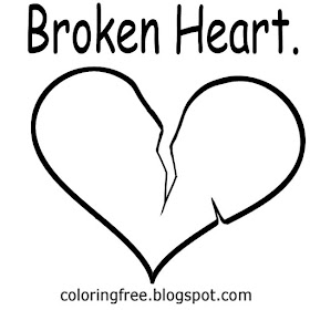 Cartoon easy clipart template Valentines Broken heart outline printable coloring pages for teenagers