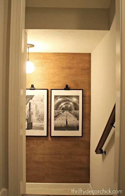 Easy stained shiplap wall on stairs