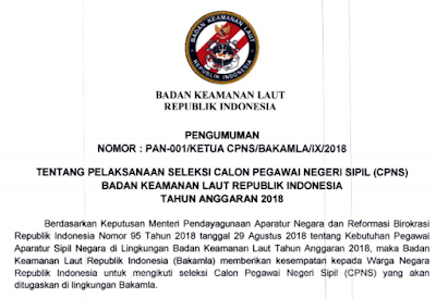 Penerimaan CPNS 2018 Lulusan SLTA untuk Badan Keamanan Laut (BAKAMLA)