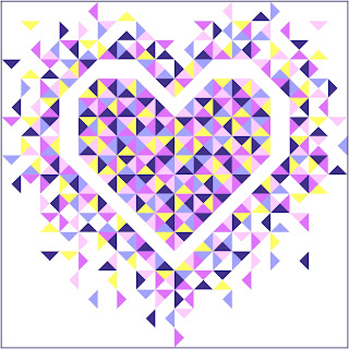 Exploding Heart quilt in pinks, purples, and yellows