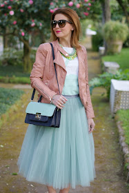 Outfits, tulle skirt, mint tulle skirt, gonna in tulle, Rose a Pois, Fashion and Cookies, fashion blogger
