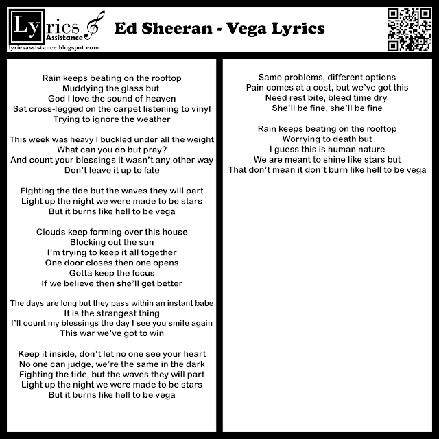 Ed Sheeran - Vega Lyrics | lyricsassistance.blogspot.com