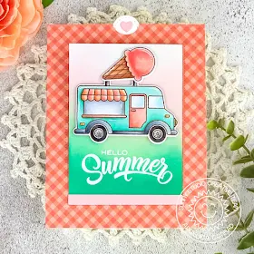 Sunny Studio Stamps: Cruisin' Cuisine Sliding Window Dies Heartstrings Border Dies Summer Themed Card by Angelica Conrad