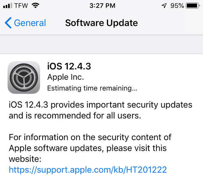 Apple iOS 12.4.3 Features Changelog