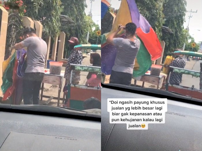 Salut! Pria ini Berikan Payung Tenda untuk Penjual Es Cendol, Bikin Netizen Kagum