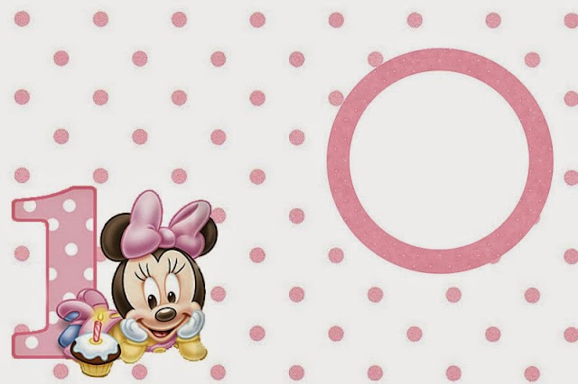 Minnie First Year with Polka Dots: Free Printable Invitations, Labels or Cards.