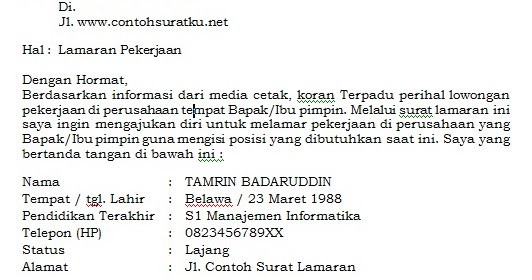 Download Contoh Surat Lamaran Kerja Resmi, Baik dan 