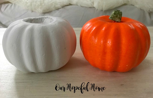 white painted faux pumpkin orange styrofoam pumpkin