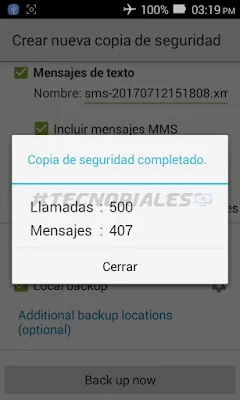 Respaldo terminado sms backup android