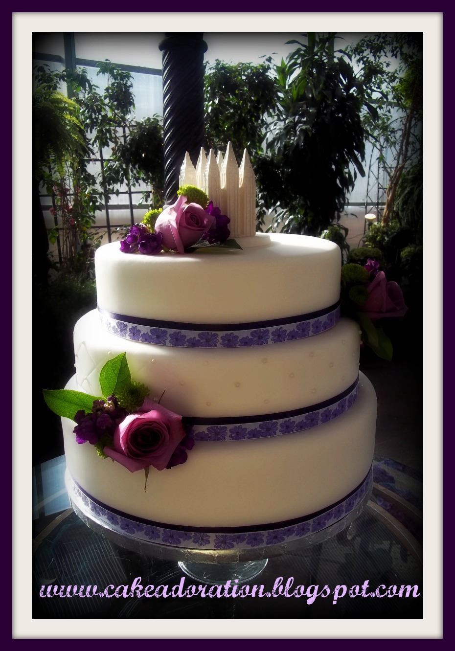 purple white wedding cake