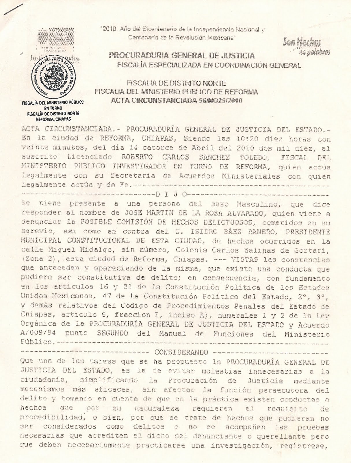 Expresión Revista: Acta administrativa Contra Chilo 