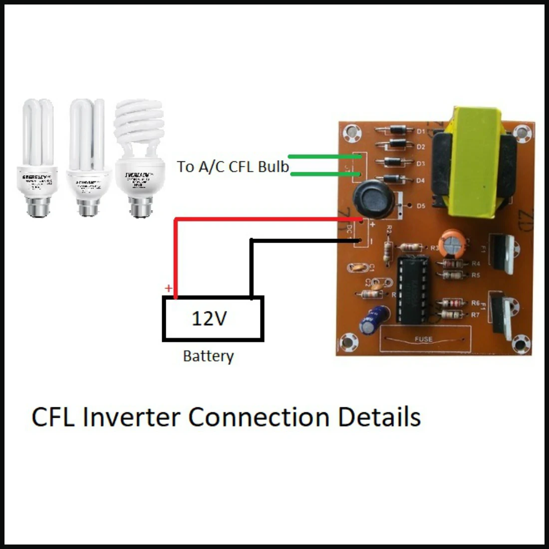 12V CFL Emergency Light Using 3525 Connection Diagram