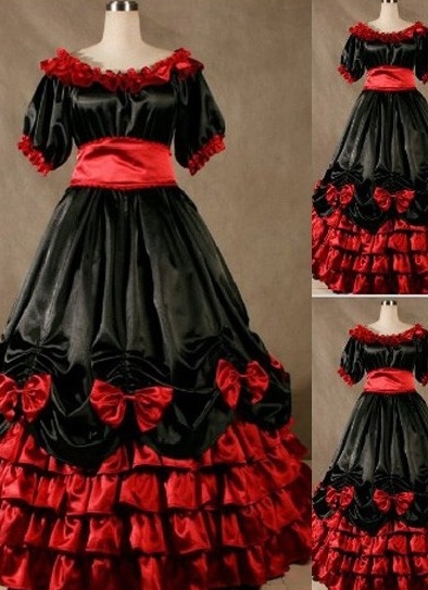 Fabulous Red and Black Ruffled Gothic Victorian Dress