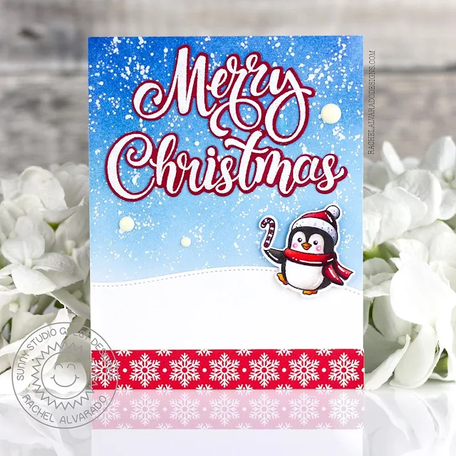 Sunny Studio Stamps: Penguin Pals Christmas Card with Rachel Alvarado (featuring Slimline Nature Border Dies)