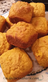 Pumpkin Cornbread Muffins. Share NOW. #muffins #pumpkin #eclecticredbarn