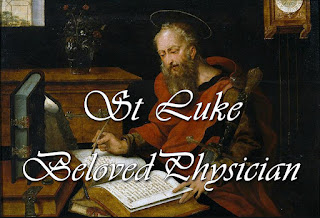 The evangelist Luke, writing - picture by Master with the Parrot (between 1520-1550).   1 Saint Luke, beloved physician, with honour now recall, who served his Master's mission, who ministered to Paul; whose skill to distant ages bequeathed a gift unpriced, a gospel in whose pages we see the face of Christ. 2 He tells for us the stories of Jesus here on earth, the unsung pains and glories that marked the church's birth; the Spirit's power in preaching, the contrite sinner freed, the grace and mercy reaching our deepest human need. 3 For all who work our healing we lift our hearts in prayer, the love of God revealing in science, skill and care: his gifts be still imparted to those who make us whole, like Luke the tender-hearted, physician of the soul.