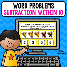 Subtraction word problems activities with pictures to help them solve! So cute and fun!