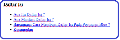 Cara Membuat Daftar  Isi Di Postingan Blogger