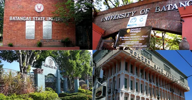 Collage of facades of some of Batangas' universities.