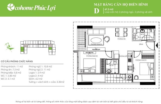 mặt bằng dự án chung cư ecohome phúc lợi căn 67 m2