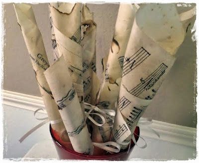 How to Make Paper Look Old and Antique DIY - Vintage Sheet Music Scrolls in Vase