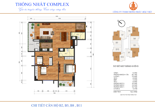 Thiết kế căn hộ B2 B5 B8 B11 Thống Nhất Complex - Dt 122m2