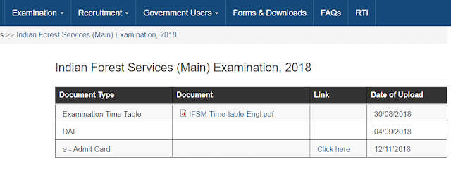 UPSC IFS mains admit card 2018