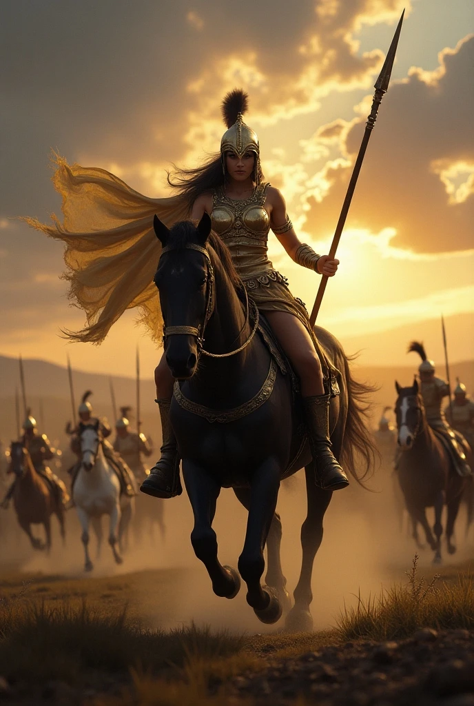 Pentesilea liderando a las amazonas en batalla