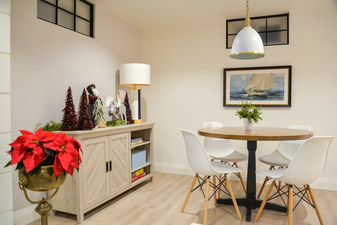 basement games table and games storage cabinet