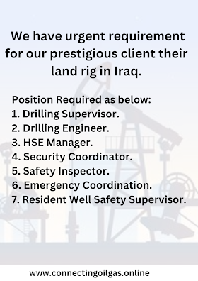  We have urgent requirement for our prestigious client their land rig in Iraq.