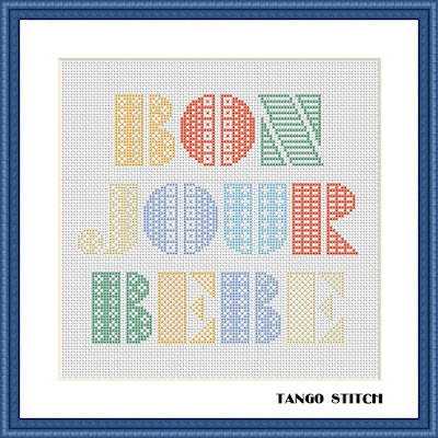 Bonjour Bebe newborn baby nursery cross stitch pattern