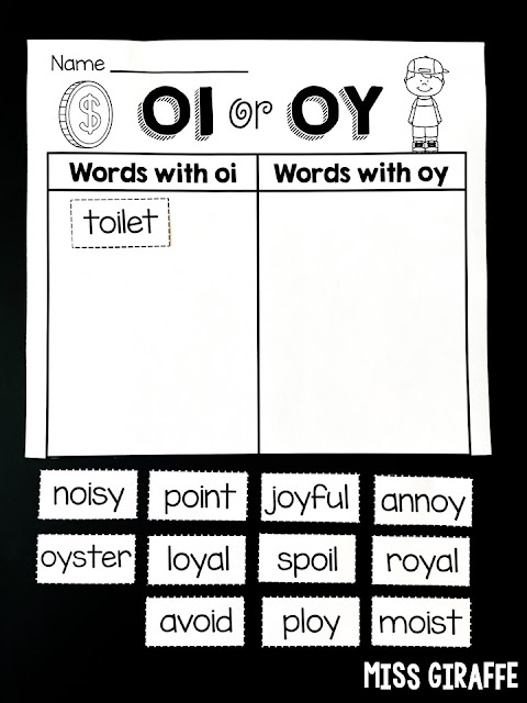 OI and OY word sorts worksheets to practice this diphthong sound in fun ways