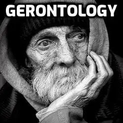 A human face with the word Gerontology