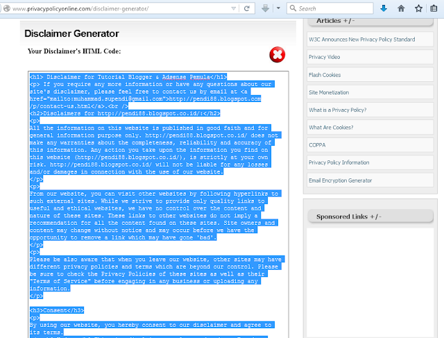 cara membuat halaman disclaimer blog untuk google adsense