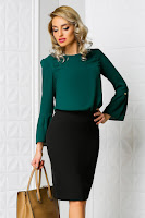 Bluza Moze verde office cu volanase eleganta