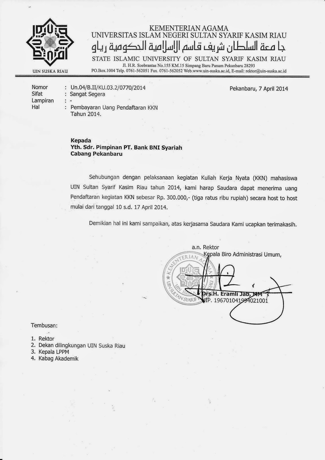 Informasi Pembayaran Uang KKN Tahun 2014  Pendidikan 